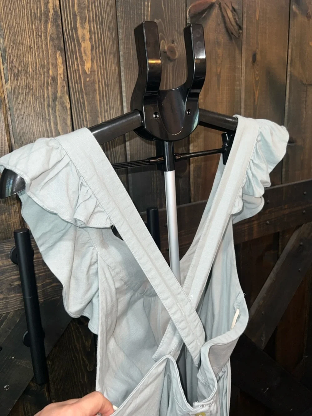 Free People Ruffle Dress XS Seafoam Green Tie Back Linen‎ Blend Criss Cross Boho